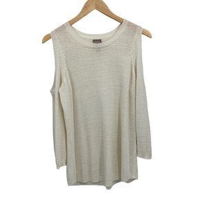 Chico’s white cold shoulder lightweight sweater
